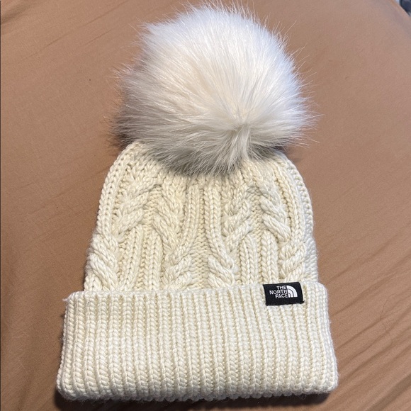The North Face Cream Cable Knit Beanie with Pom - Picture 1 of 4